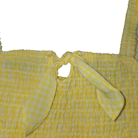 Sienna Sky Womens Large Tank Top Yellow Checked Rouched Cropped Vacation Beach - Picture 5 of 12